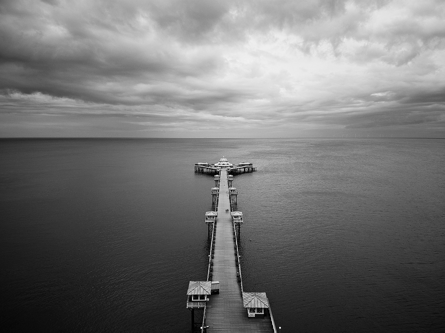 Black and white. Monochrome. Award winning. Drone operator. Llandudno Pier Wales by Sam Davis Aerial Photographer